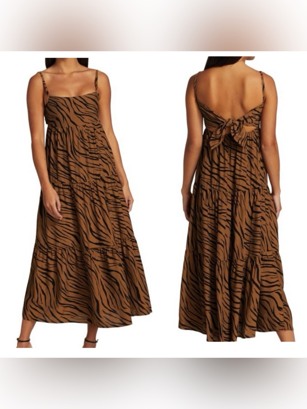 Faithfull the Brand Corvina Tiger Print Cutout Back Maxi Dress Sz 8 Lightweight
